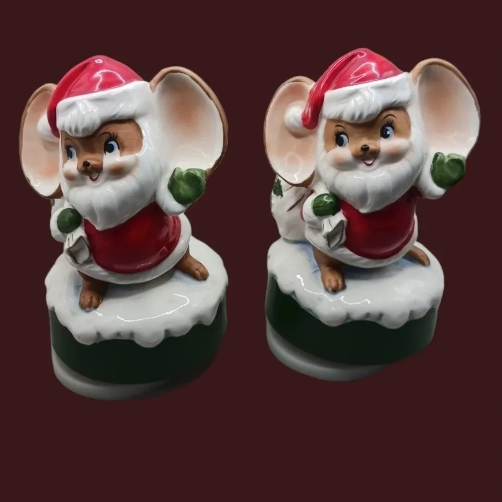 Vtg christmas mice santa musical play set of 2